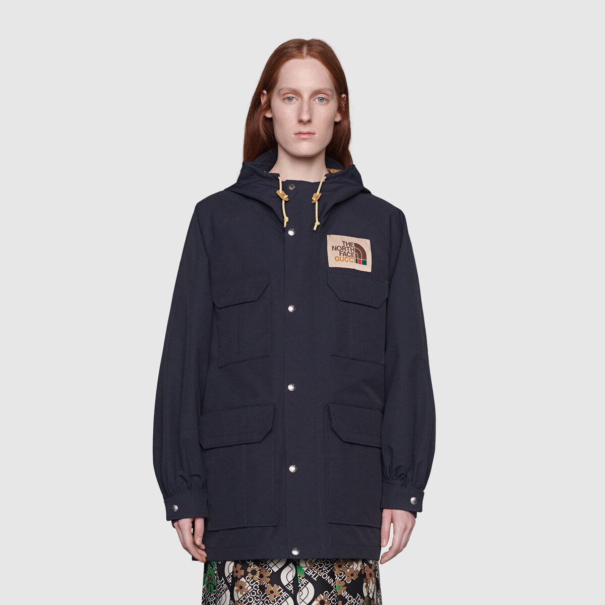 The North Face x Gucci nylon mountain jacket in navy | GUCCI The North Face x Gucci nylon mountain jacket in navy | GUCCI