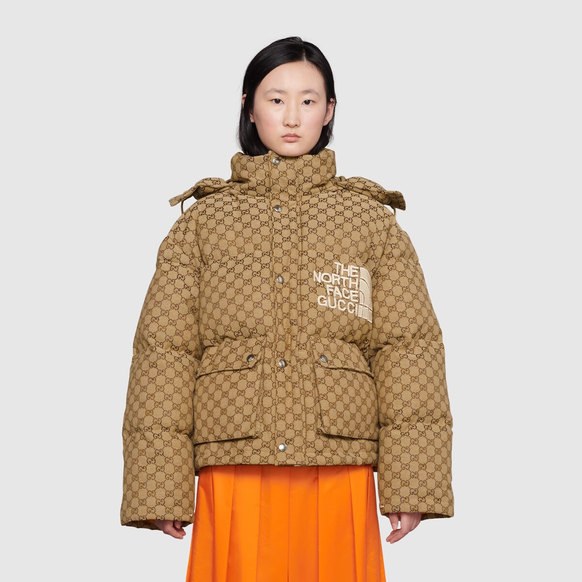 The North Face x Gucci GG canvas bomber jacket in brown ebony GUCCI