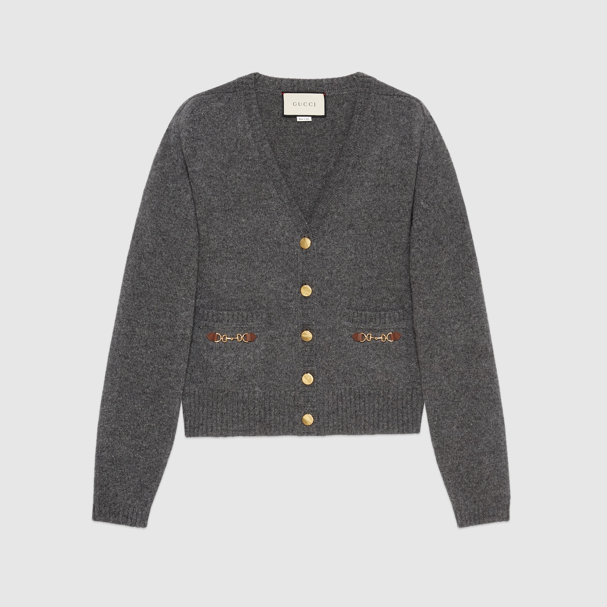 Cashmere cardigan with Horsebit in grey GUCCI US