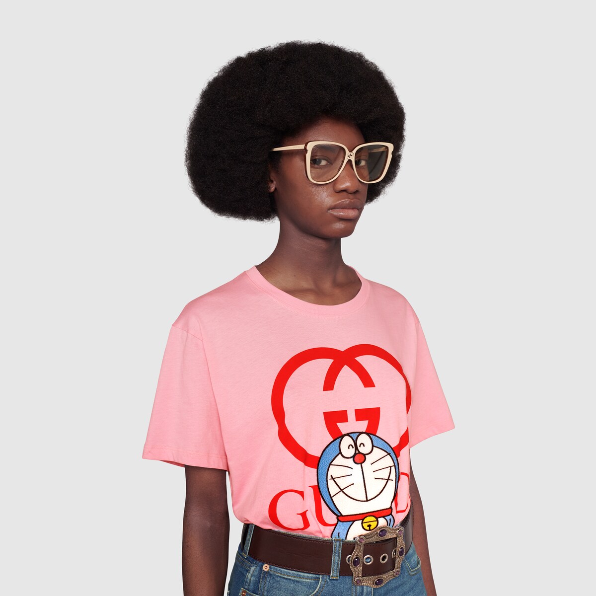 Doraemon x Gucci cotton T-shirt in pale pink | GUCCI® 香港