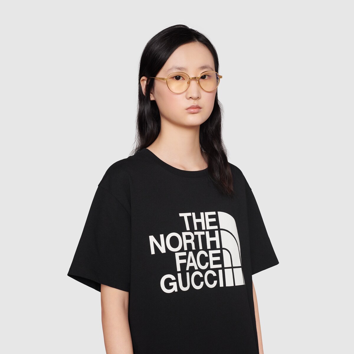 The North Face x Gucci cotton T shirt in black ivory GUCCI