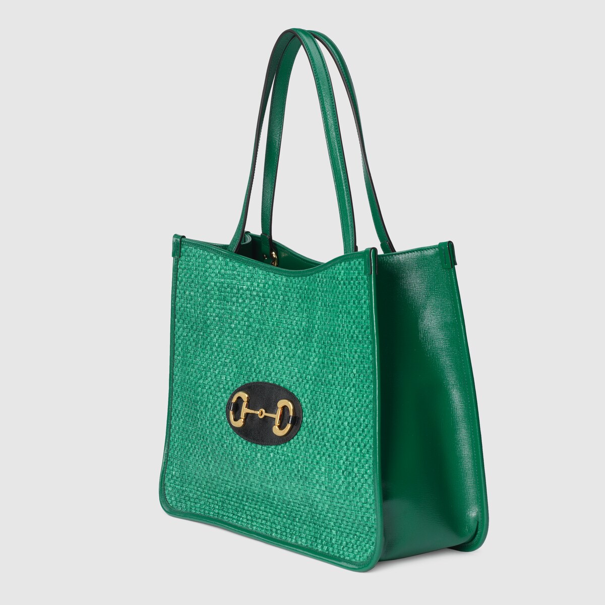 Gucci Horsebit 1955 tote bag in emerald green straw effect GUCCI® US