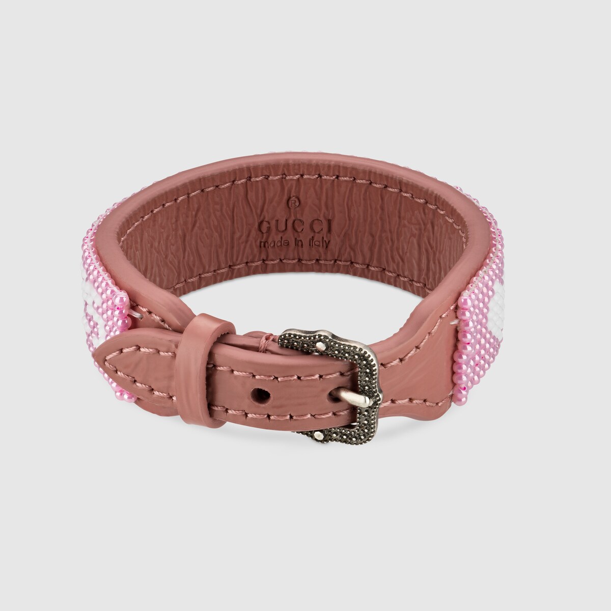 Leather beaded 'Gucci' bracelet in pink leather GUCCI® US