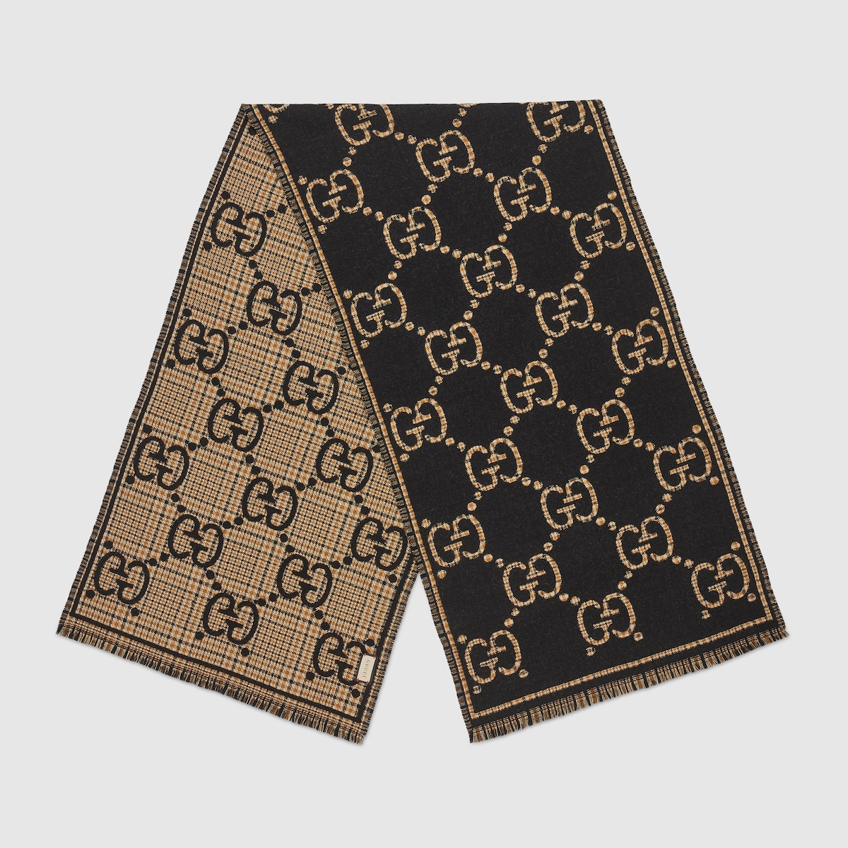 Check GG wool scarf in black and beige | GUCCI® US