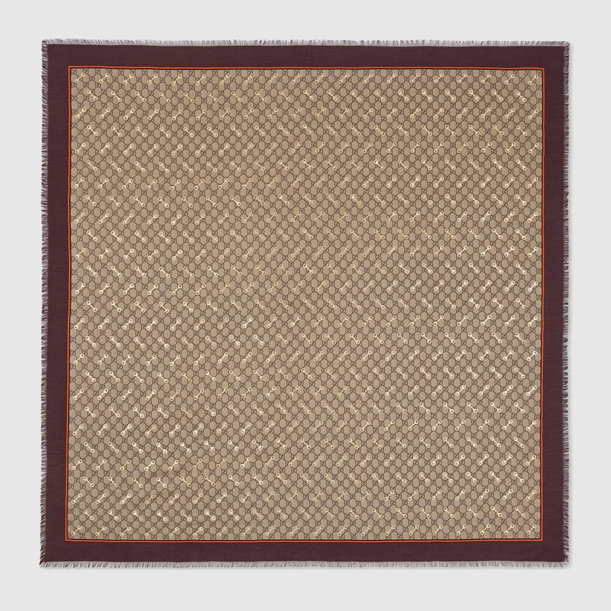 GG print with Horsebit silk shawl in beige and ebony | GUCCI® US