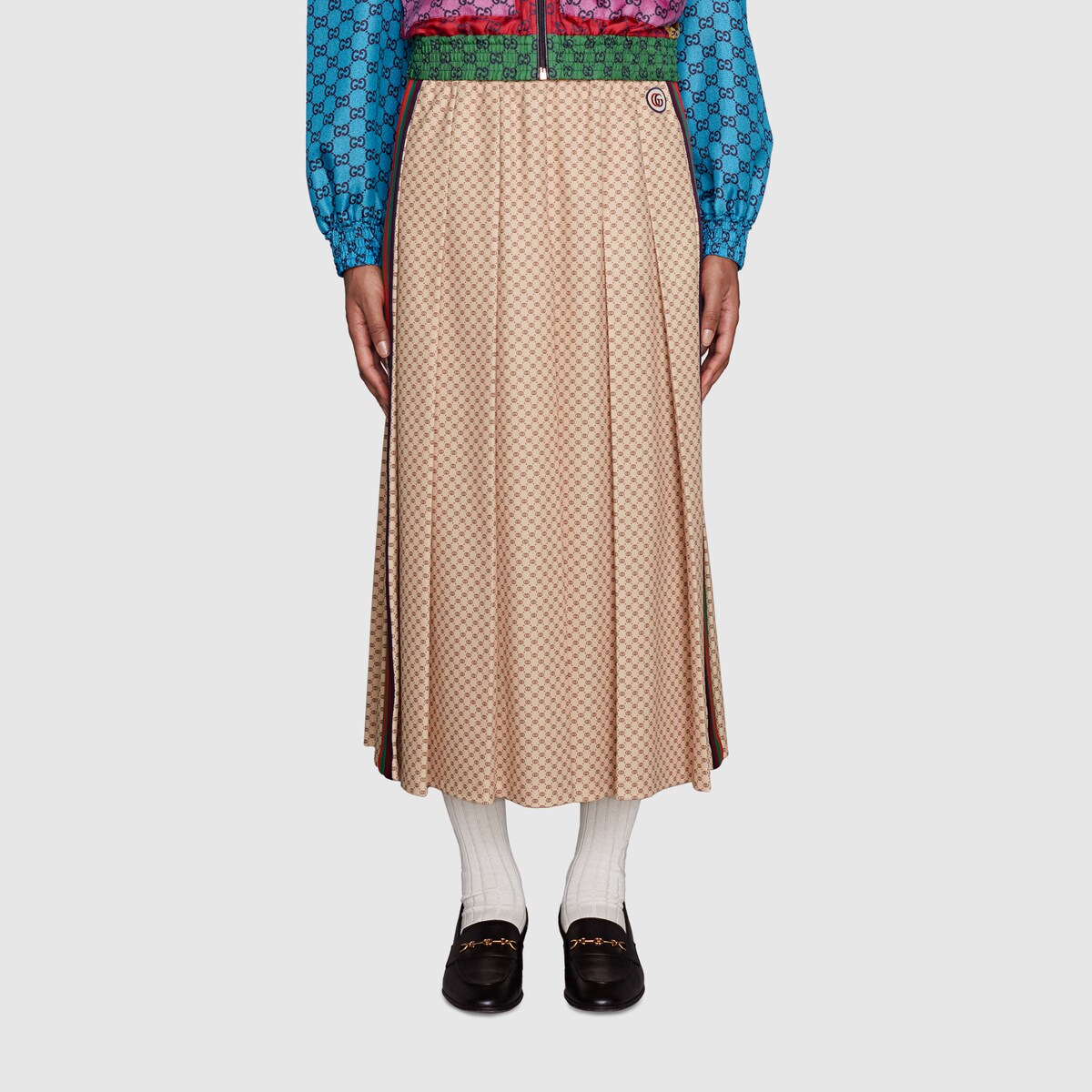 【GUCCI】A-line knee-length pleated skirt【ランク:A】 GUCCI | A-Line GG Skirt | Women | Nero | Flannels
