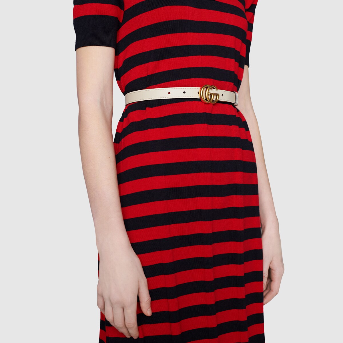 GG Marmont reversible thin belt in white leather - thumbnail 8