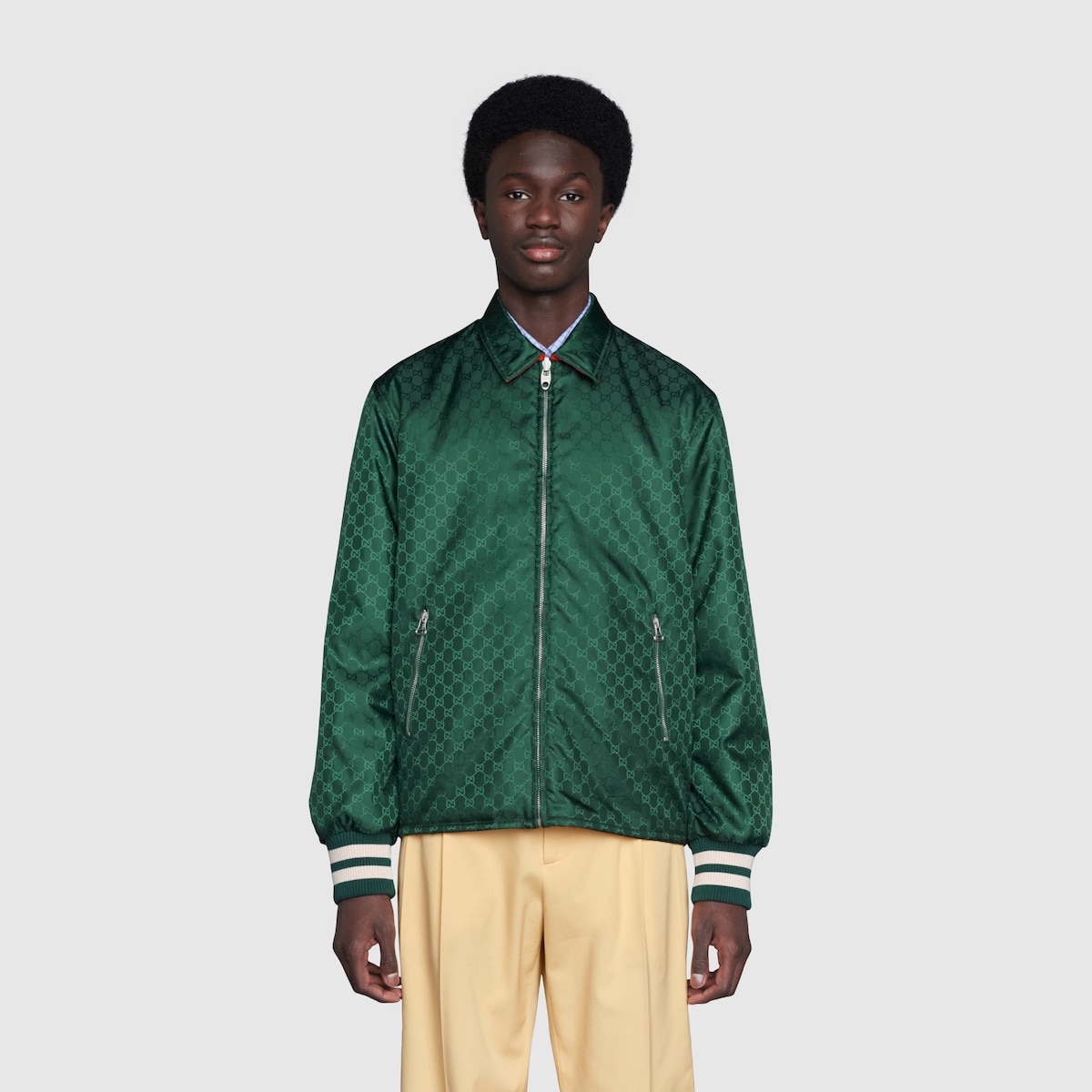 Gucci reversible gg shop jacquard nylon bomber jacket