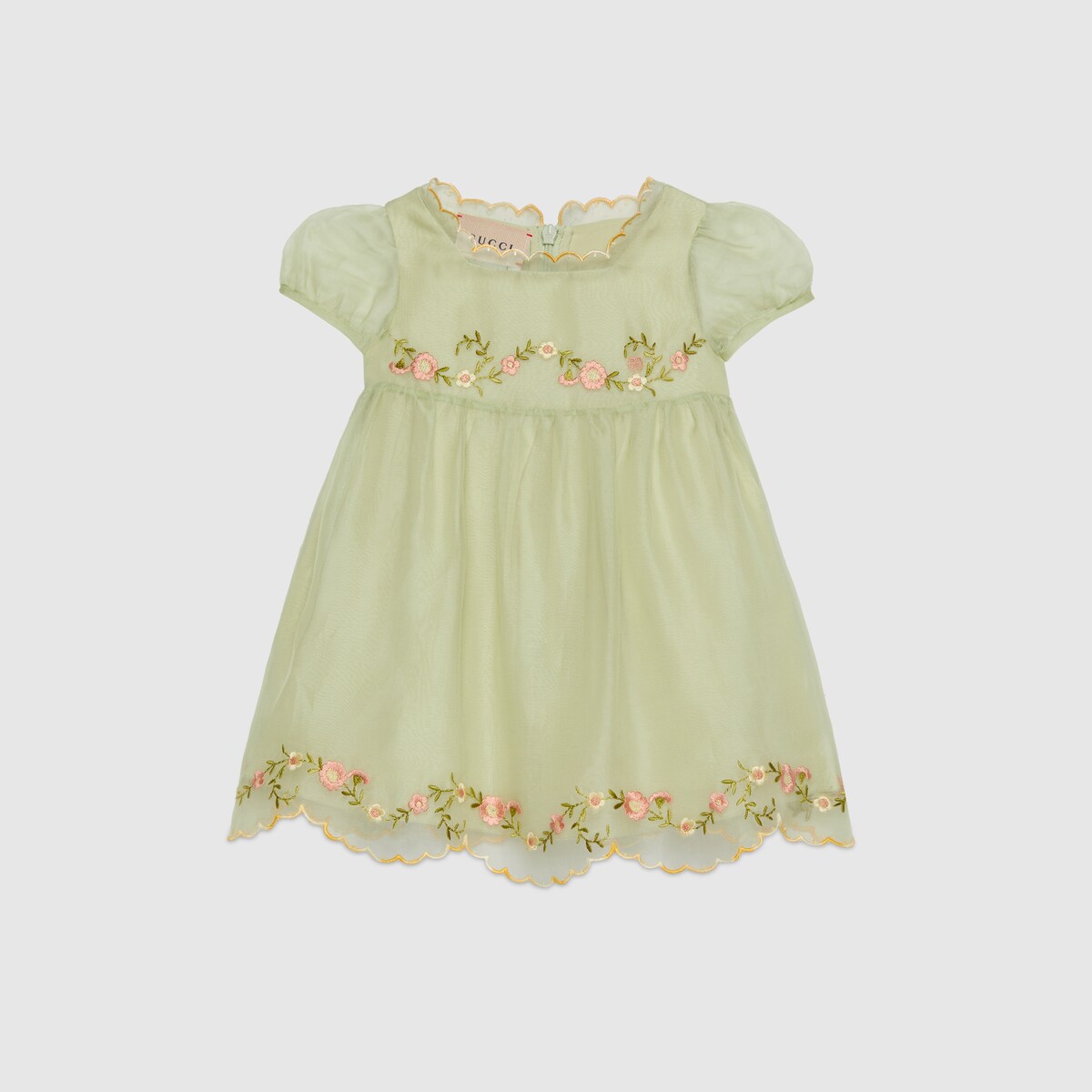 Baby silk dress with embroidery in pale green GUCCI® US