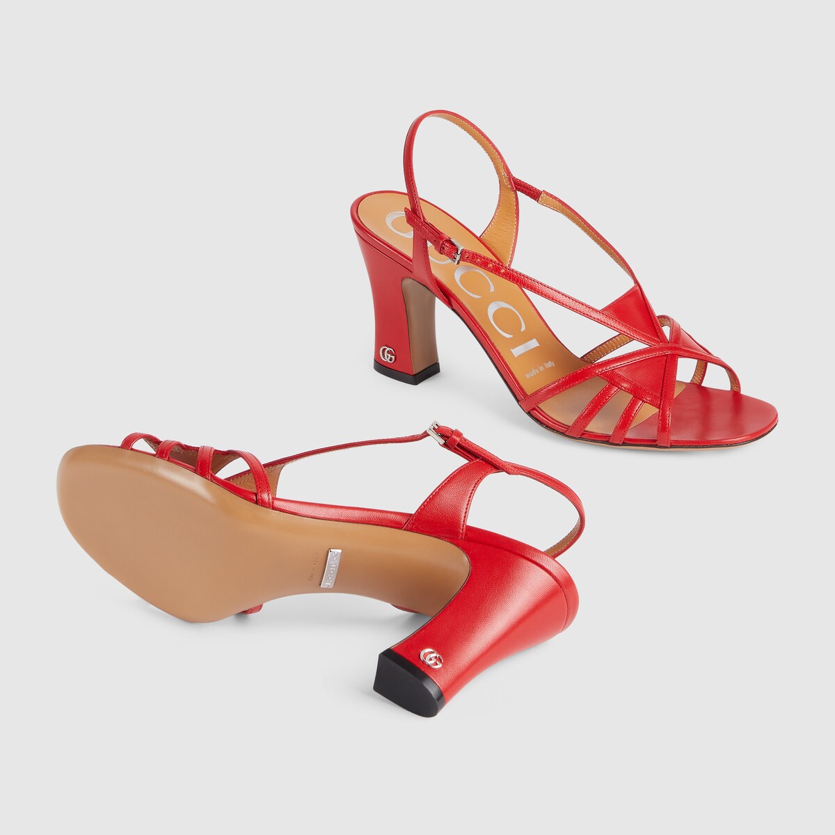Women's sandal with mini Double G in red leather GUCCI® US