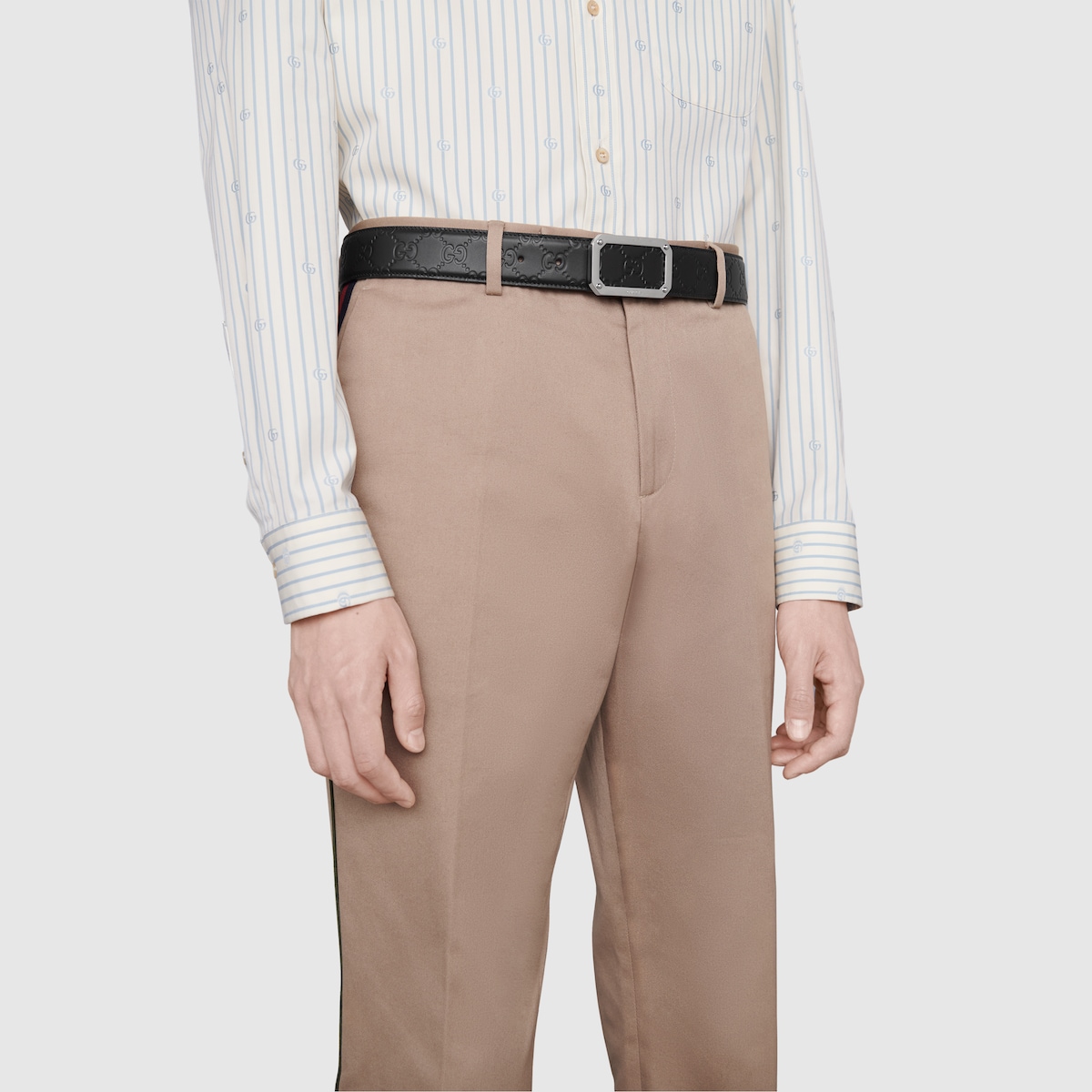 Black Gucci Signature Leather Belt With Rectangle Buckle - thumbnail 2