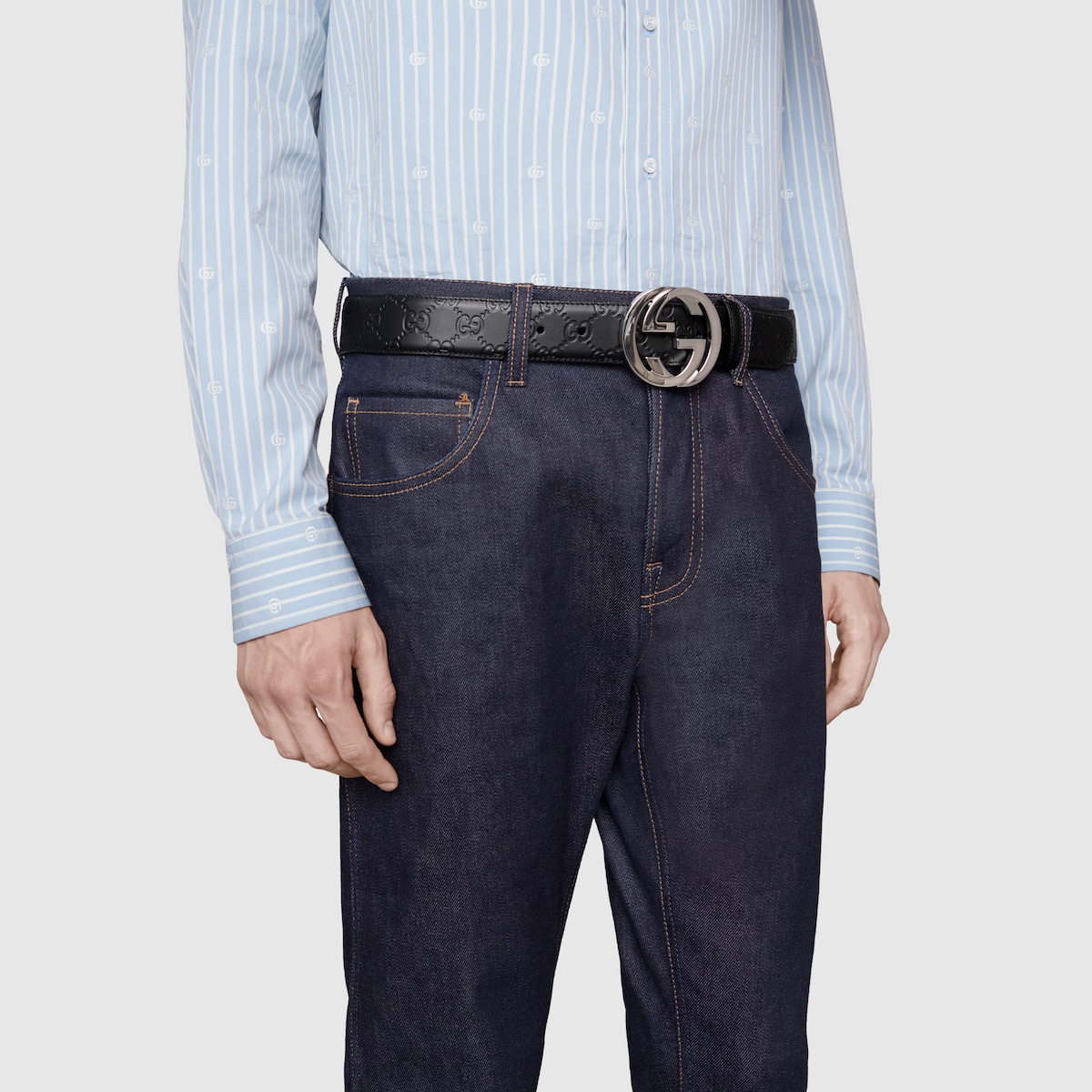 Belt with Interlocking G buckle in black Gucci signature