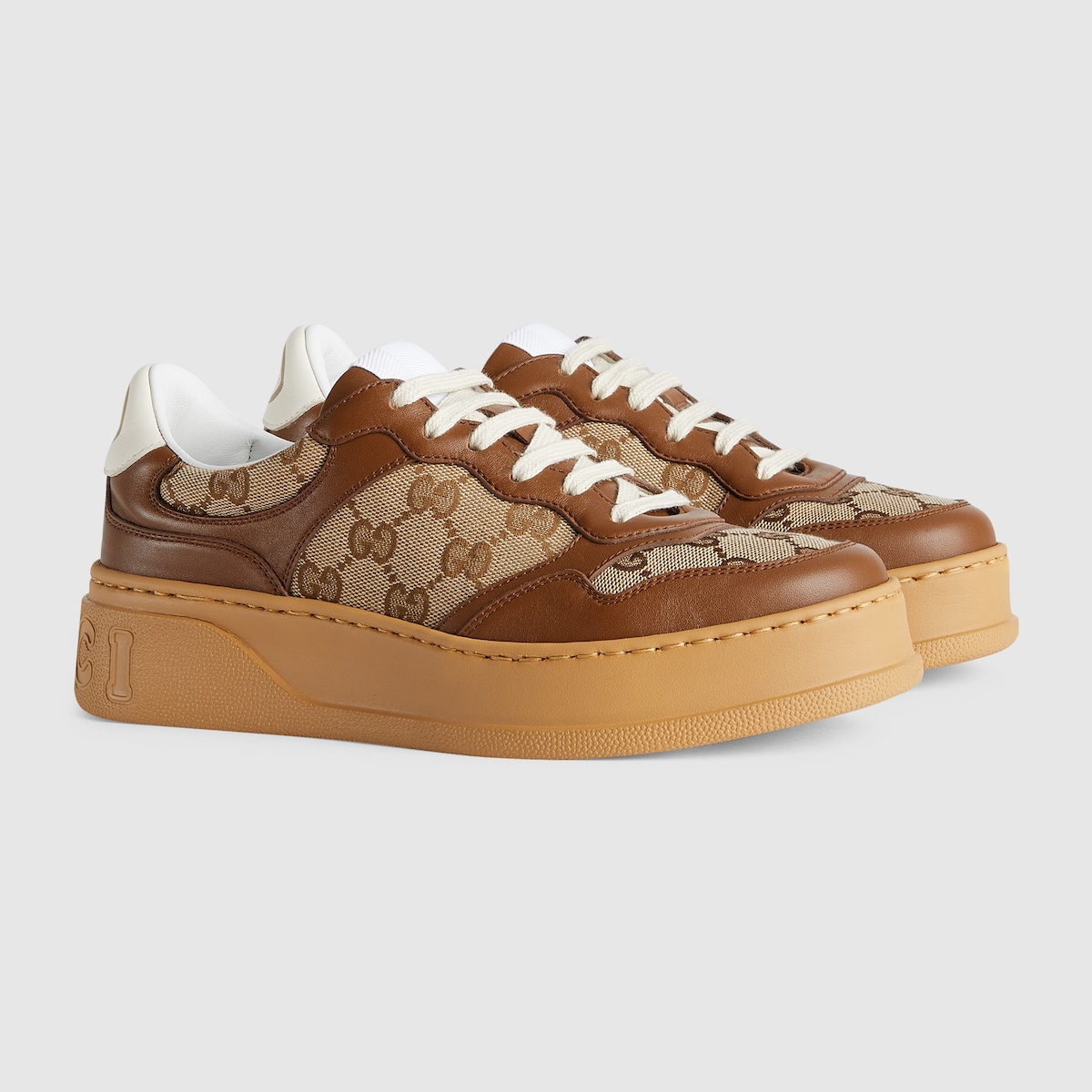 Women's GG sneaker in brown leather and canvas | GUCCI® US