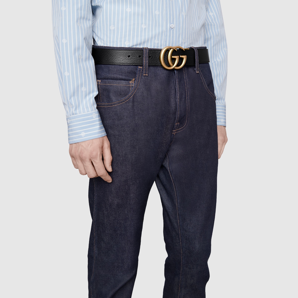Reversible Leather Belt With Double G Buckle In Black/Brown - thumbnail 7