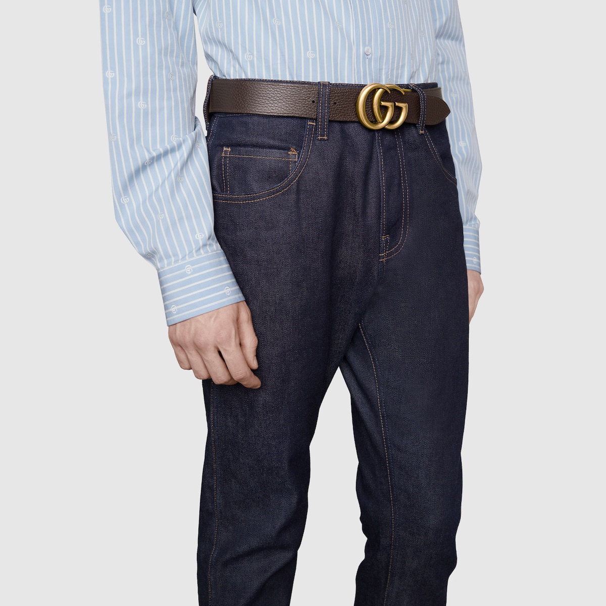 Reversible leather belt with Double G buckle in black/brown