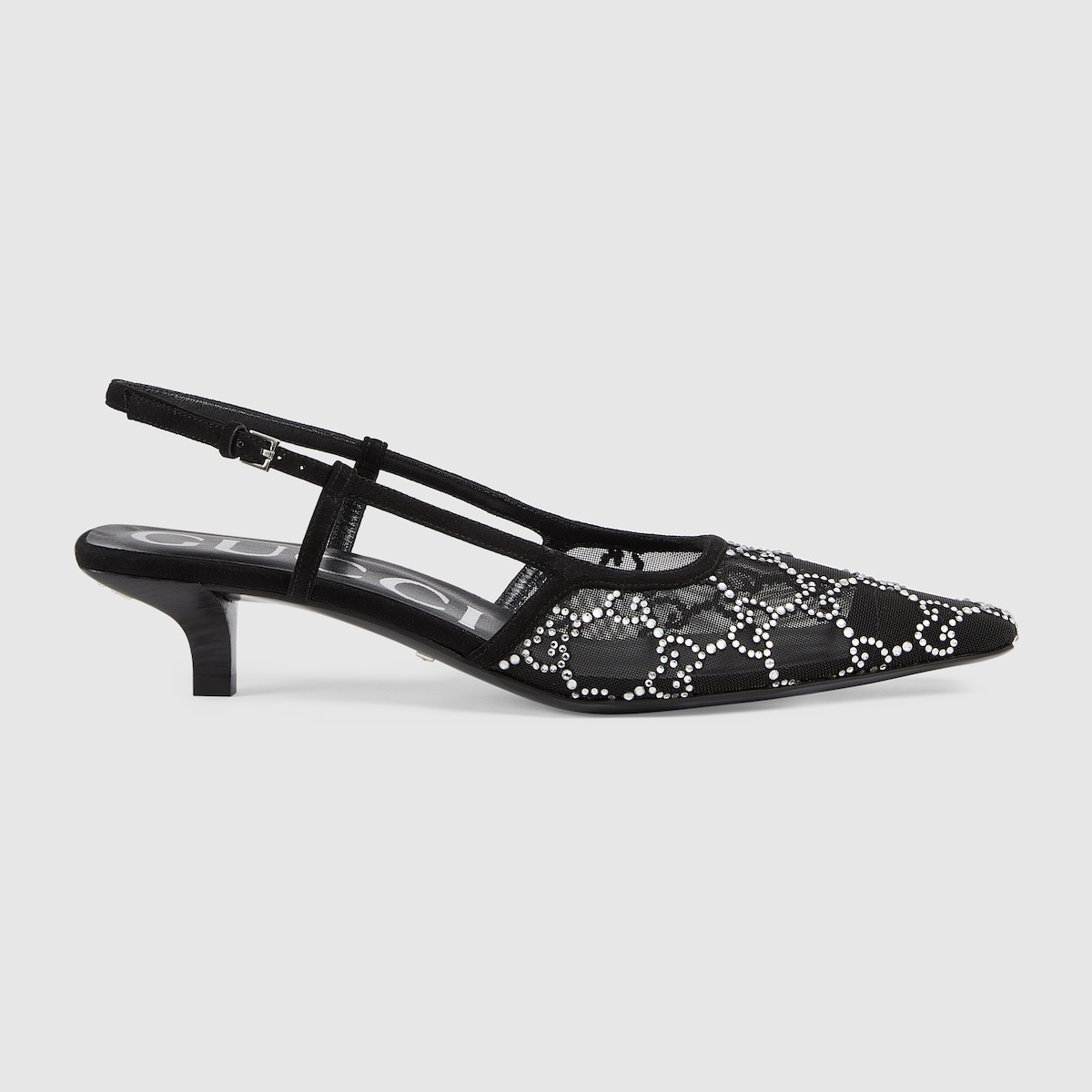 Women's slingback pump in black mesh with crystals | GUCCI® US