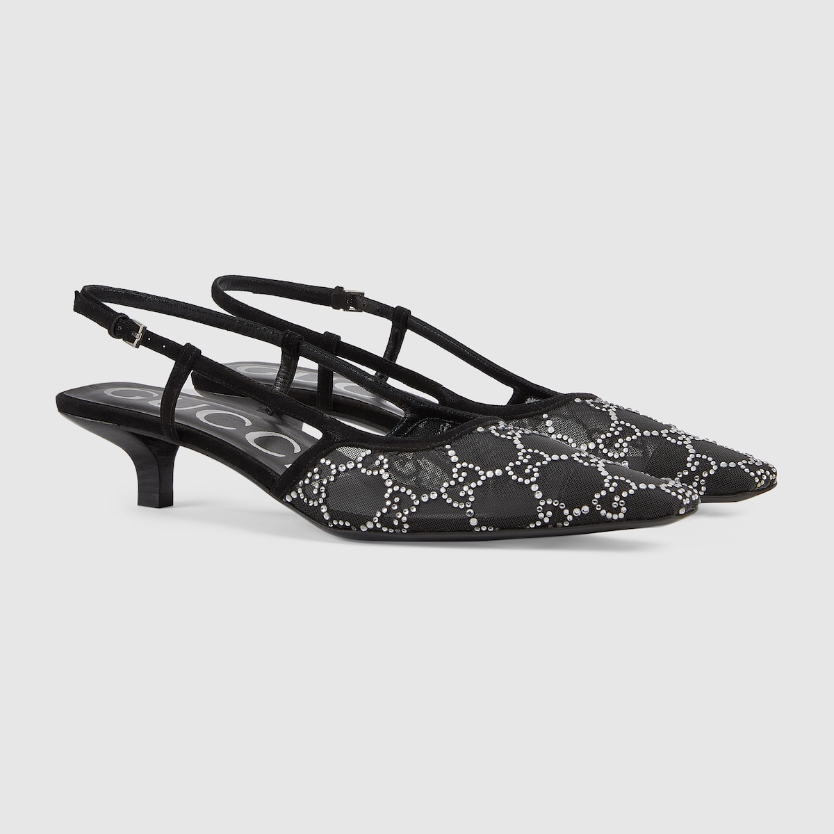 Décolleté slingback donna con cristalli GG in rete nera con