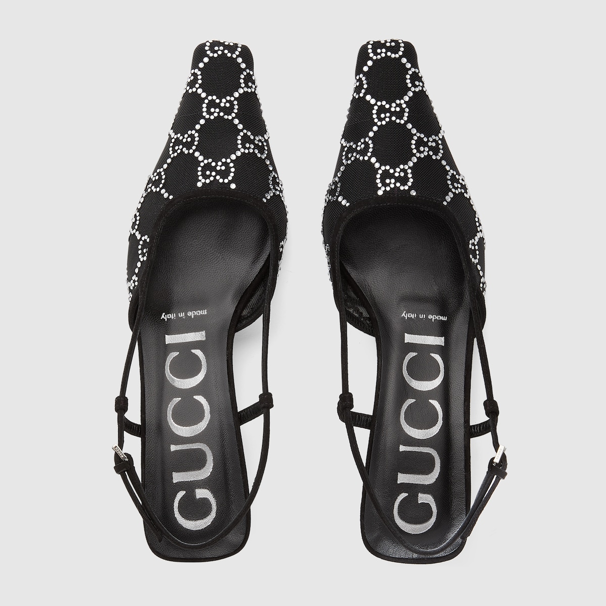 パンプス GG Crystal Slingback Heels 30mm Women's GG crystal slingback pump in black mesh with