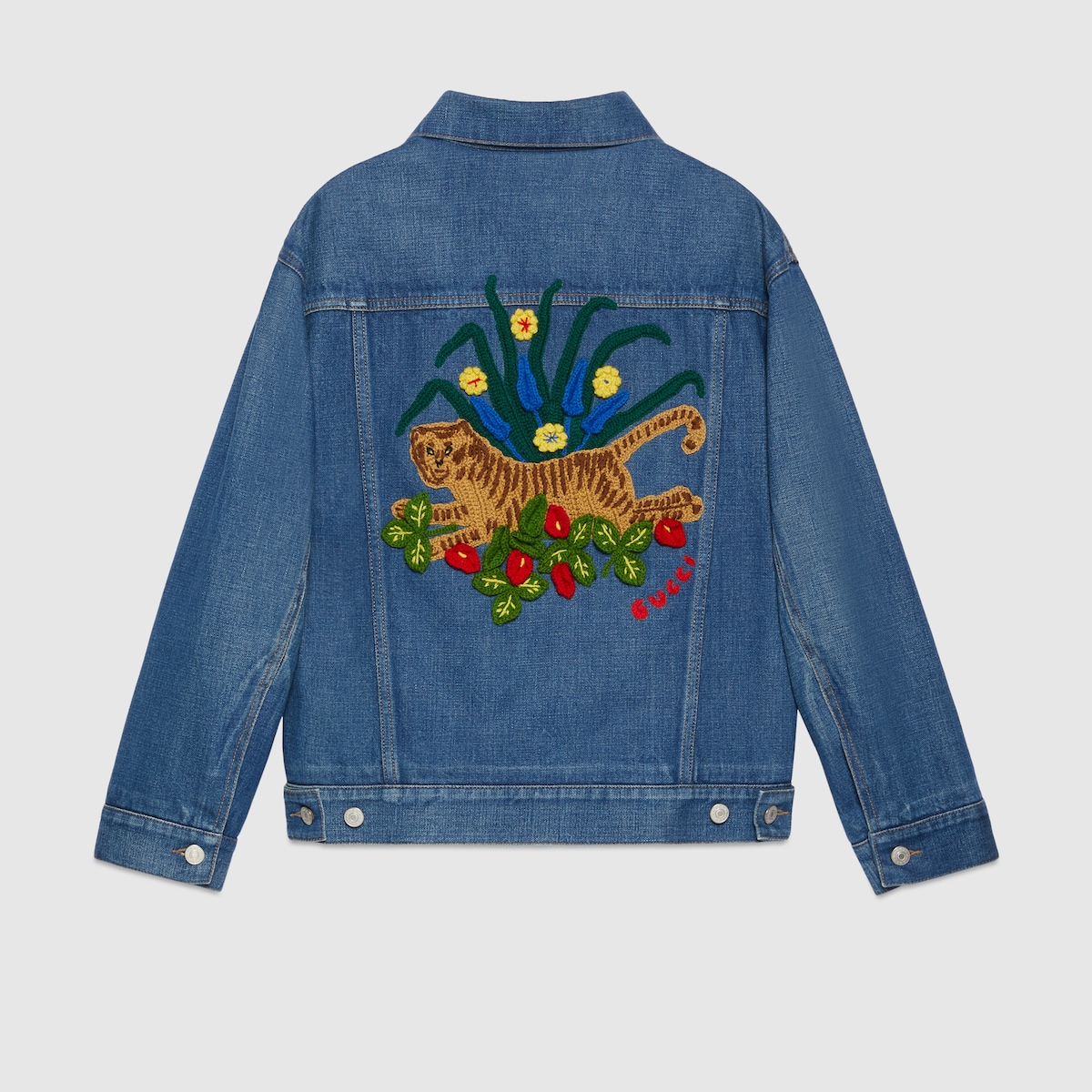 Gucci Tiger veste en denim avec broderie en bleu GUCCI FR