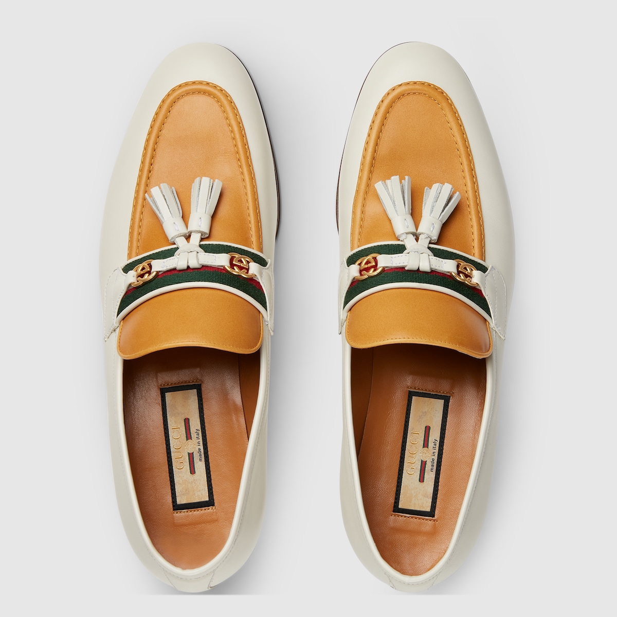 Loafer with tassel in white and yellow leather GUCCI® Australia