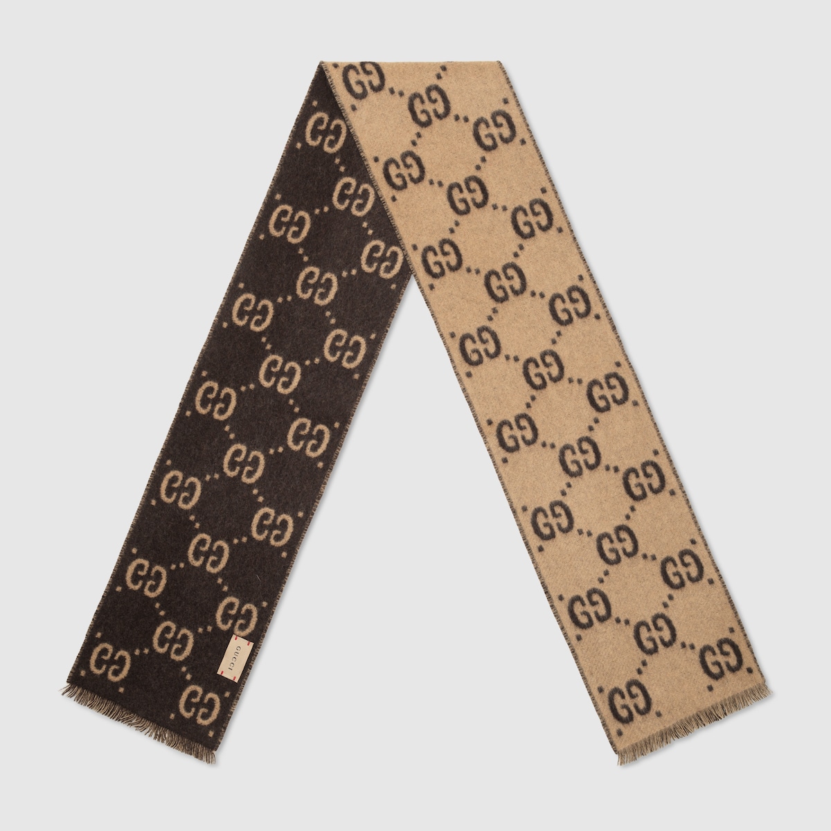 Children's GG wool scarf in beige and dark brown