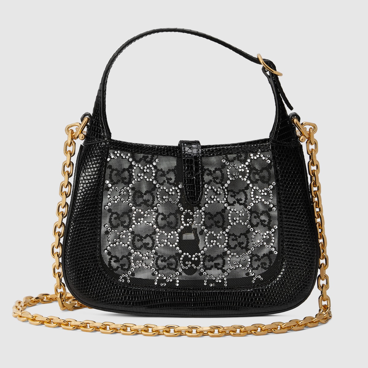 Jackie 1961 mini lizard shoulder bag in black | GUCCI® SI