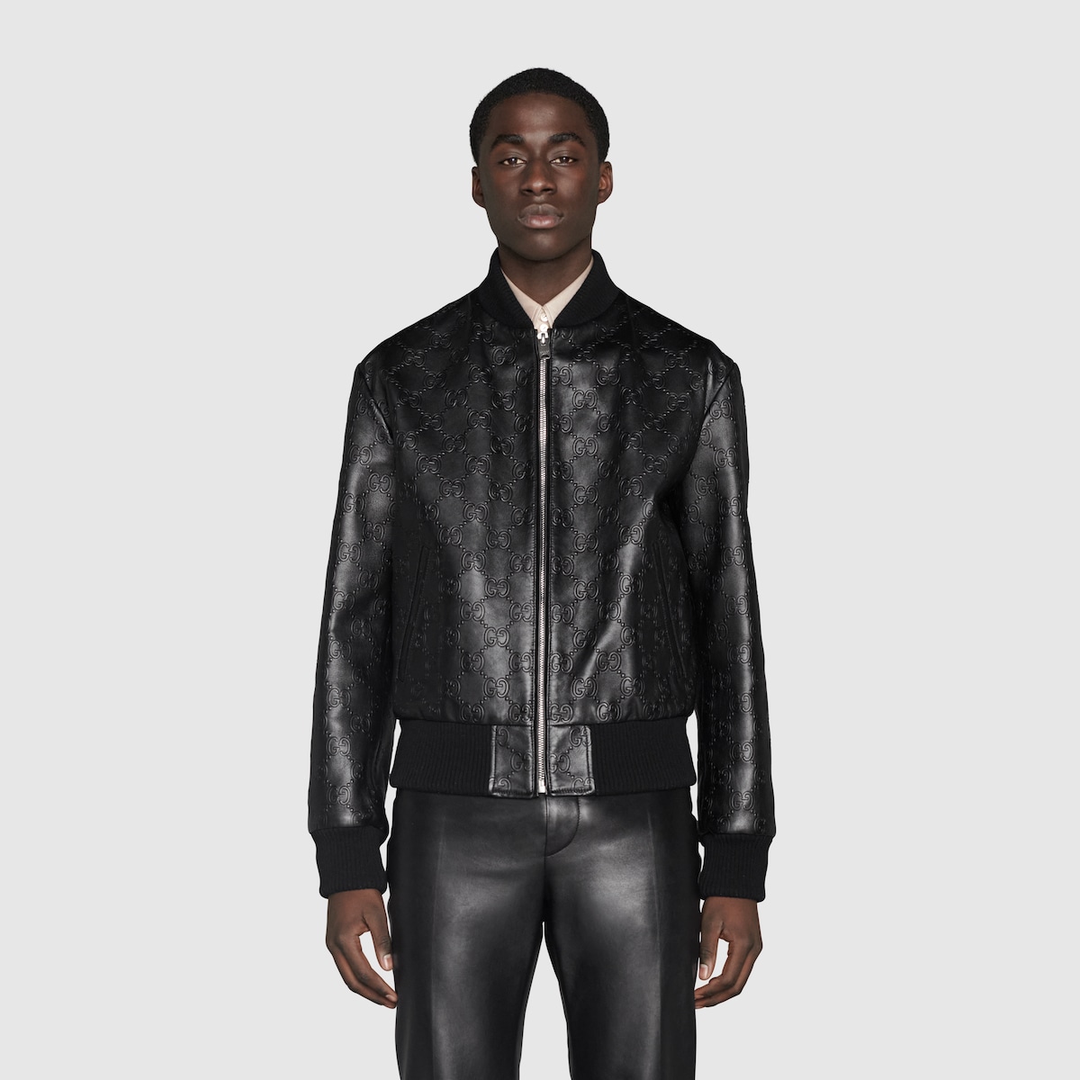 GG leather bomber jacket in black | GUCCI® US