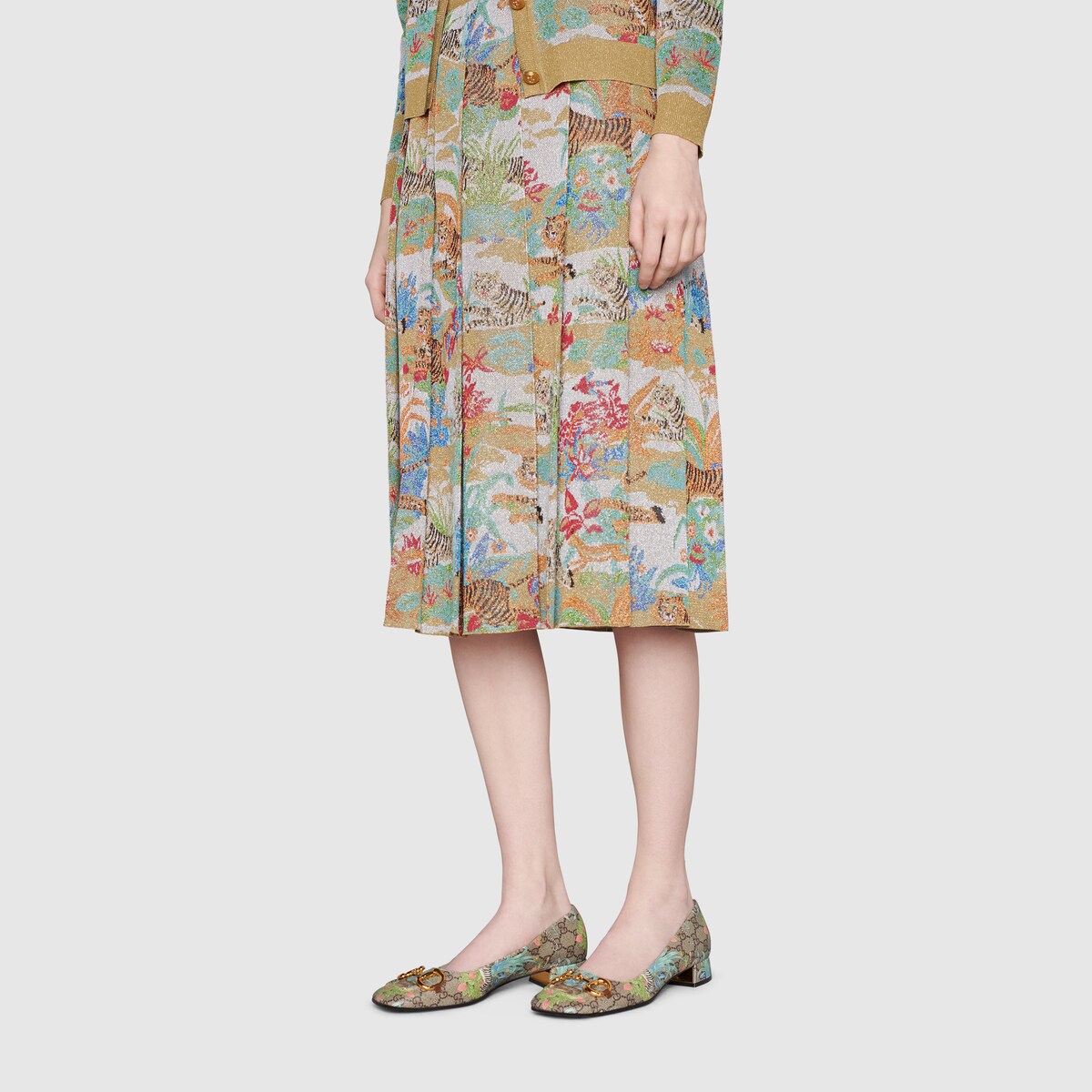 Gucci Tiger Women's ballet flat with Horsebit in beige and ebony GG