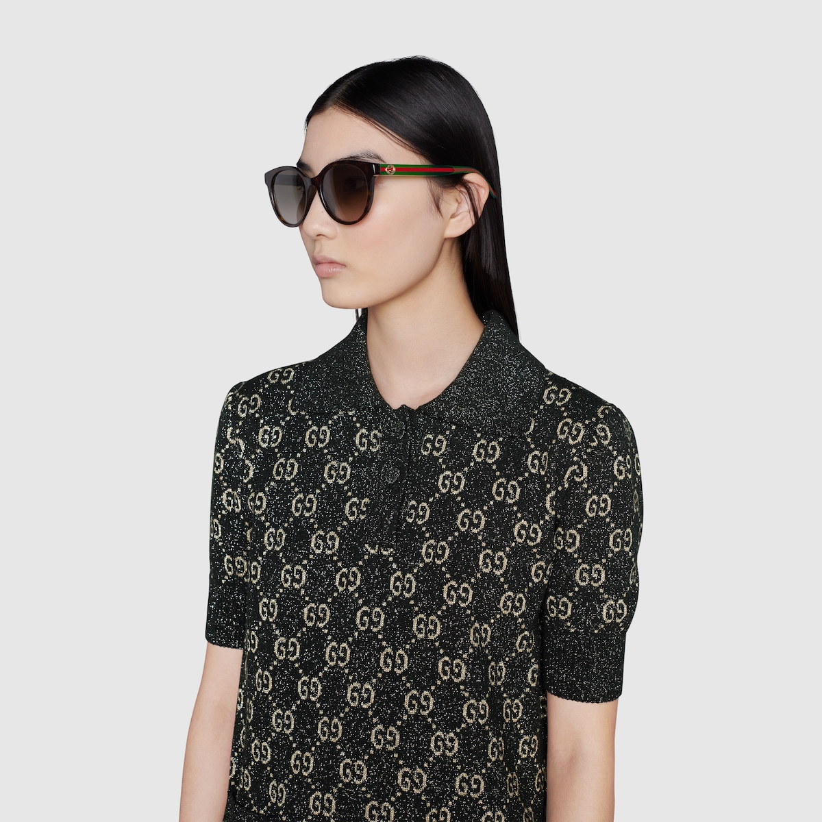 Round-frame sunglasses in tortoiseshell and green acetate Round-frame sunglasses in tortoiseshell and green acetate