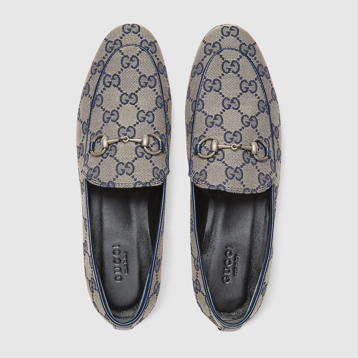 Women's Gucci Jordaan loafer in beige and blue canvas