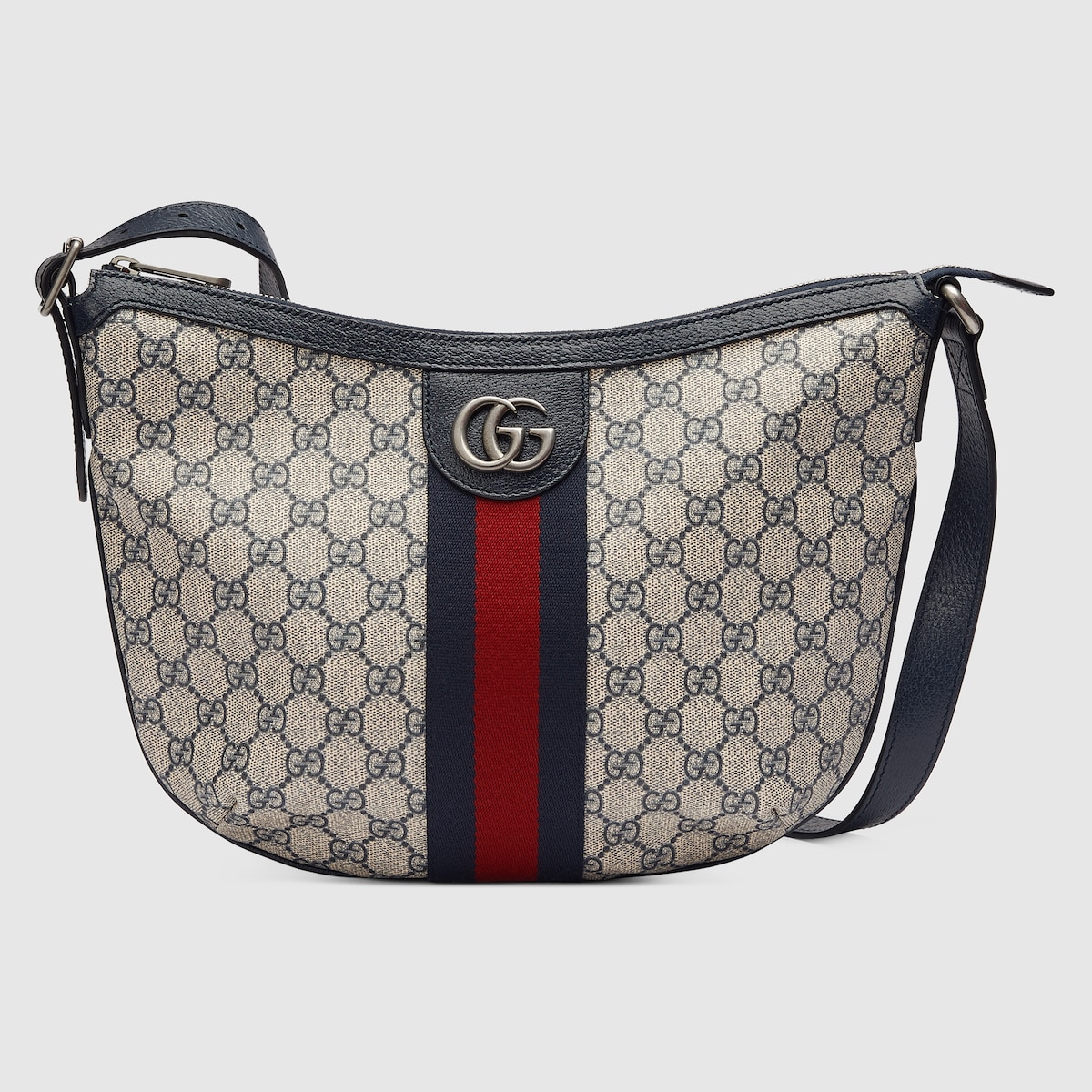 Ophidia medium shoulder bag in beige and blue GG Supreme