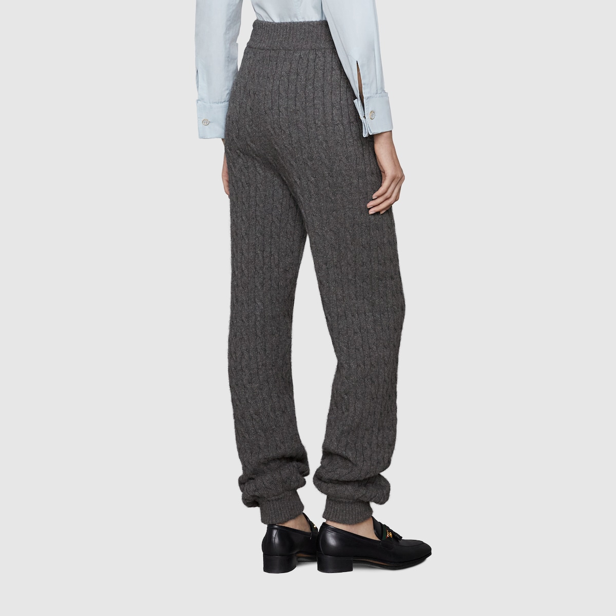 Wide-leg cashmere track bottoms in grey | GUCCI® BG