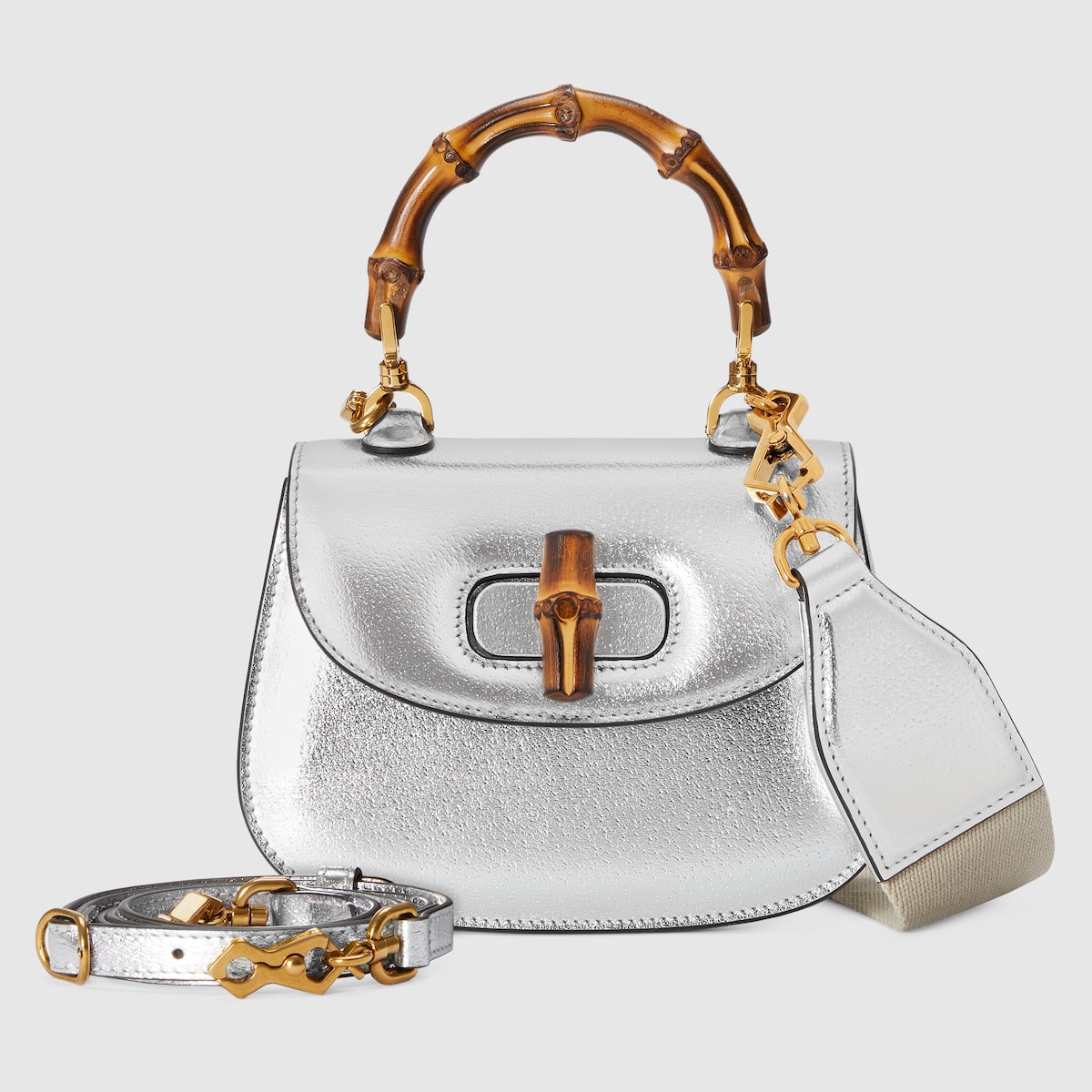Gucci Bamboo 1947 mini top handle bag in silver leather GUCCI® Australia
