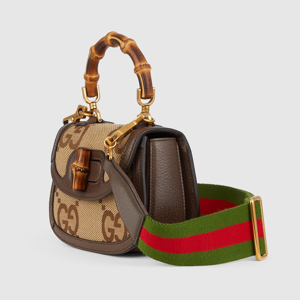 Gucci Bamboo 1947 jumbo GG mini bag in camel and ebony canvas GUCCI® US