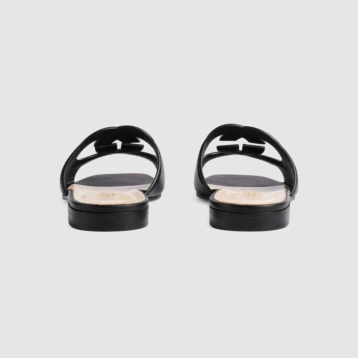Women's slide sandal with Interlocking G in black leather