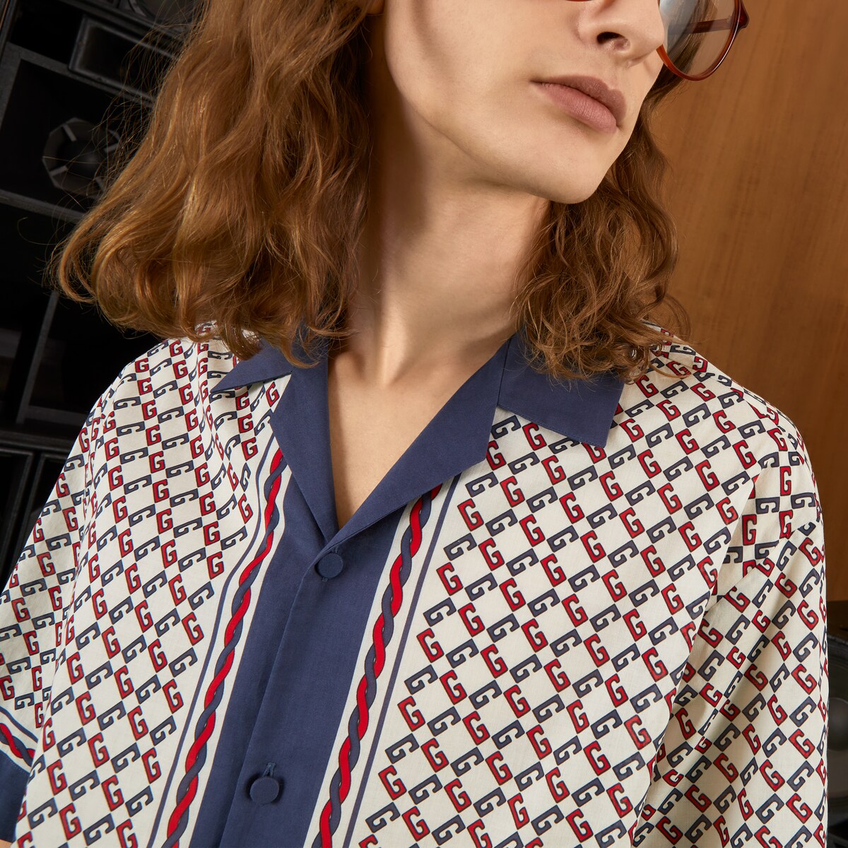 GUCCI ジオメトリックG プリント モスリン ボウリングシャツ GEOMETRIC G PRINT MUSLIN BOWLING SHIRT
