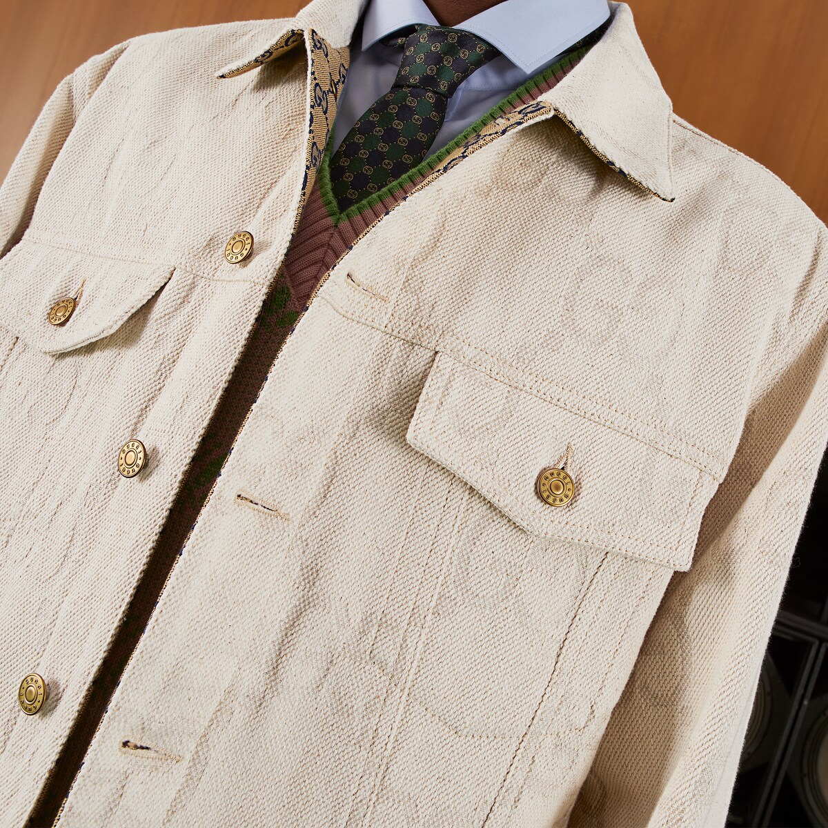 Maxi GG denim jacket in ivory | GUCCI® MX