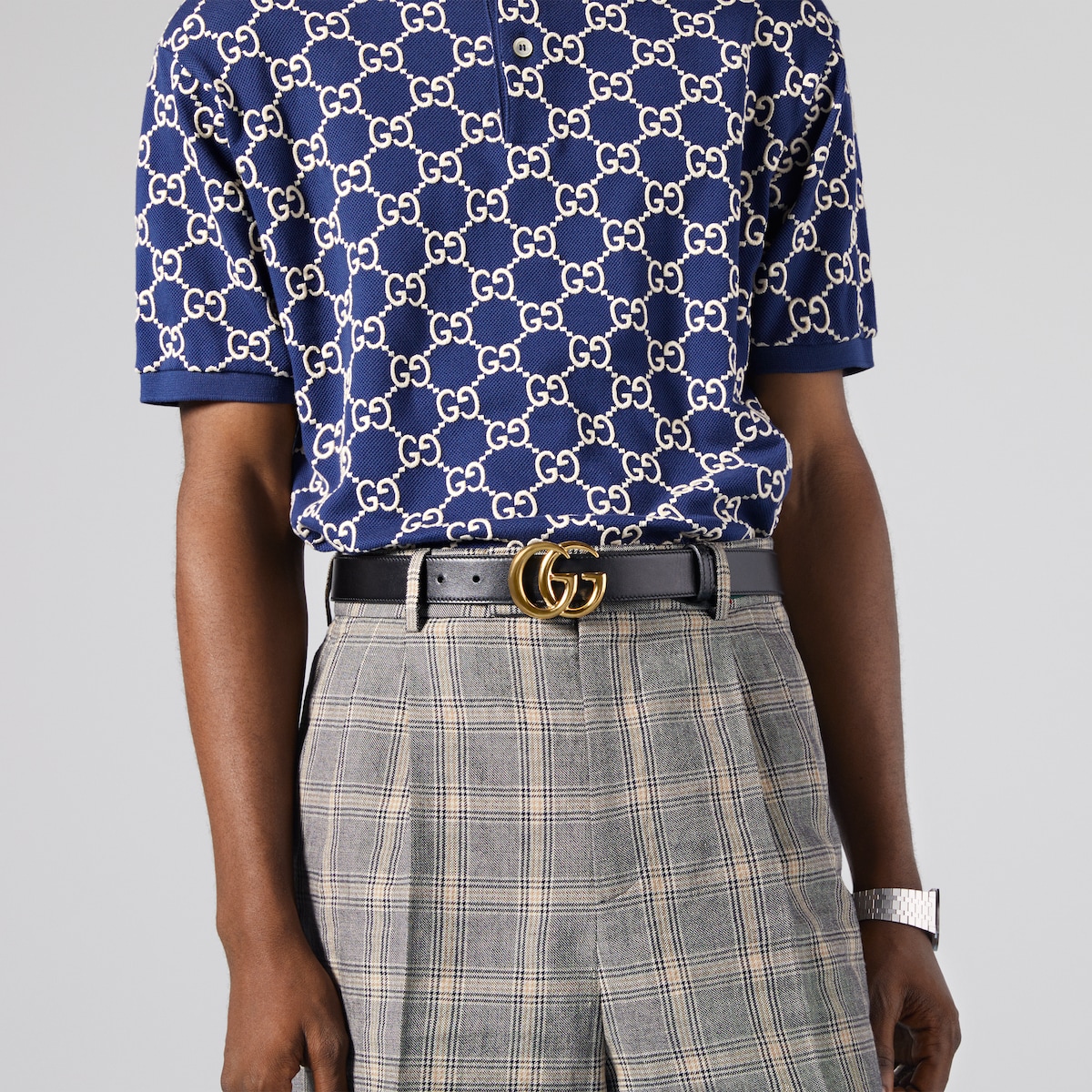 【正規品】 GUCCI シャイニーバックルレザー GGバックル ベルト イタリア ダブルG シャイニーバックル ワイド ベルト ・ブラック レザー