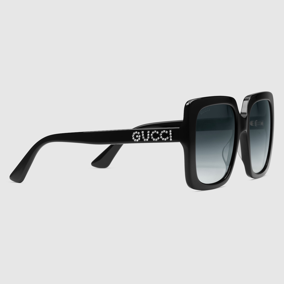 Shiny Black Acetate Rectangular Frame Sunglasses With Grey Lens GUCCI Canada