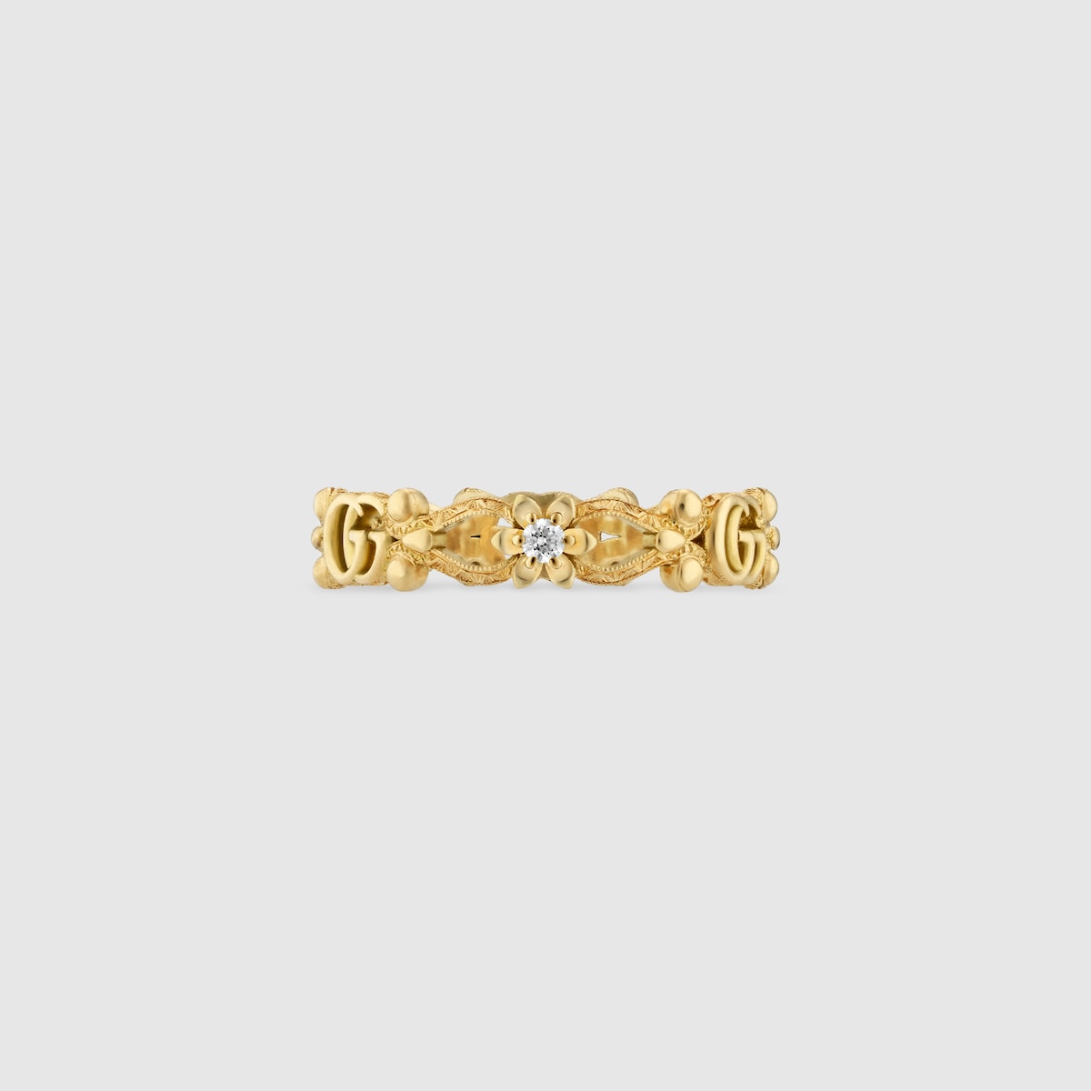 グッチ フローラ〕ダイヤモンド付き 18K リングイエローゴールド 