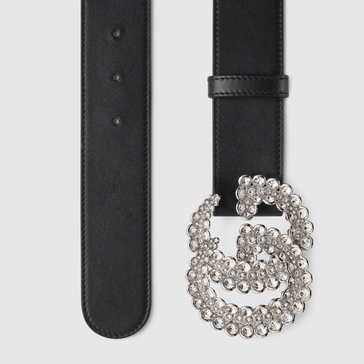 Black Leather Belt With Double G Buckle Sparkling Crystals GUCCI Canada