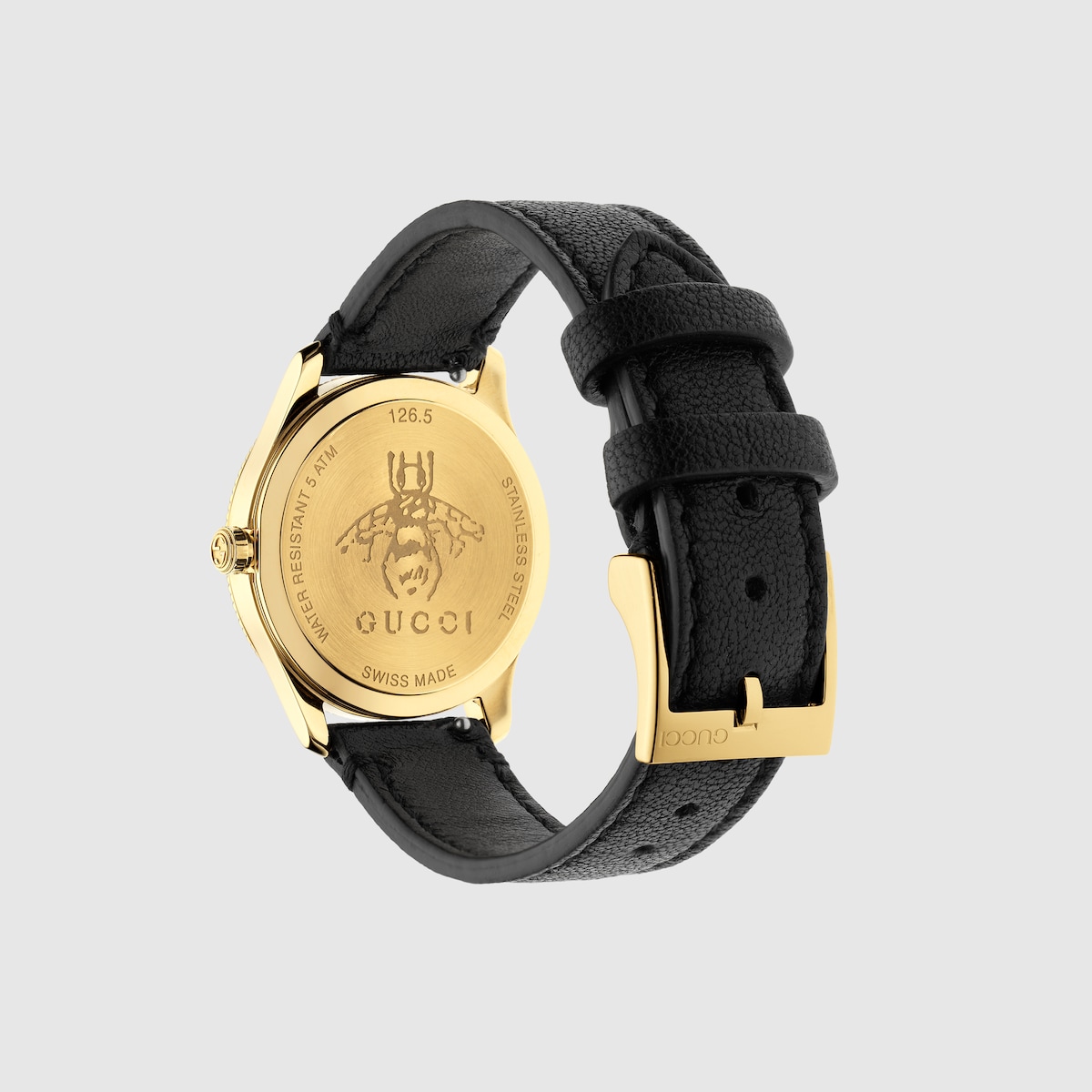 G-Timeless Watch, 29mm In Black Leather & Yellow Gold PVD - Gucci