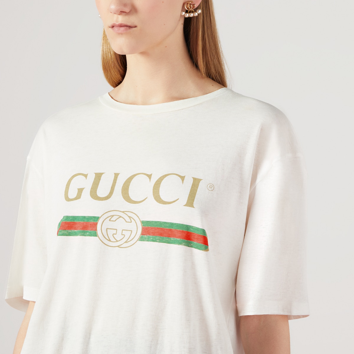 Oversize T-shirt with Gucci logo in white cotton jersey