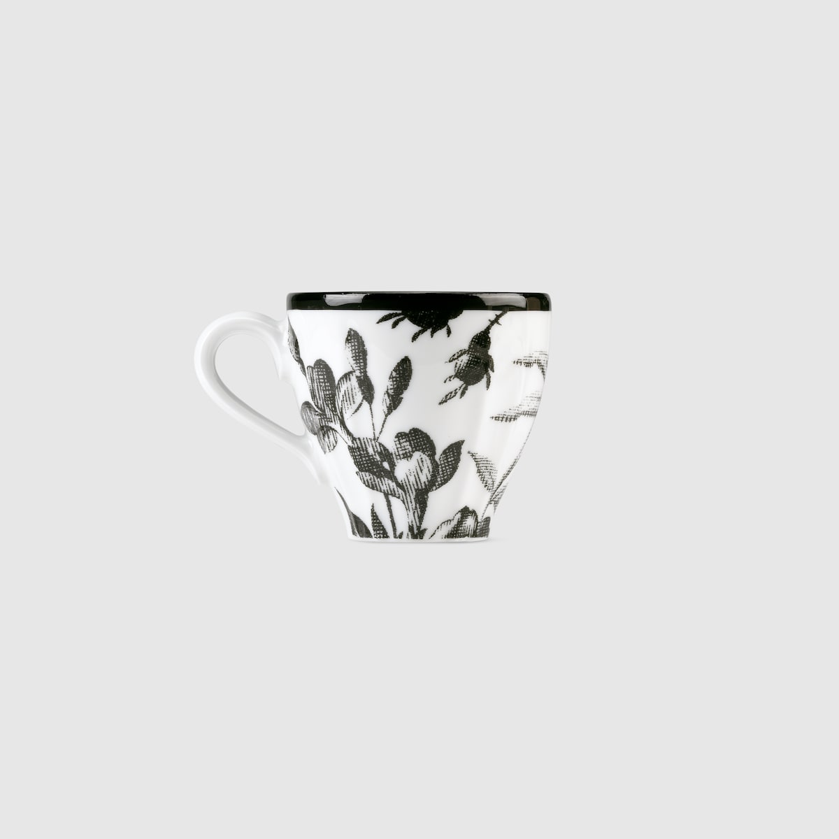 Herbarium coffee cup and saucer, set of two in black and white porcelain - thumbnail 4