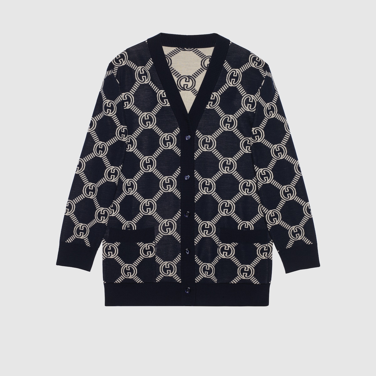 Reversible GG wool jacquard cardigan