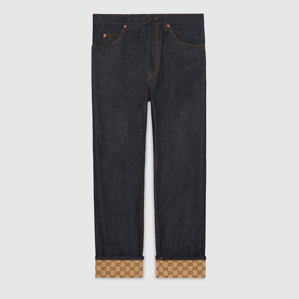 Denim trousers with cuffs in dark blue | GUCCI® ZA