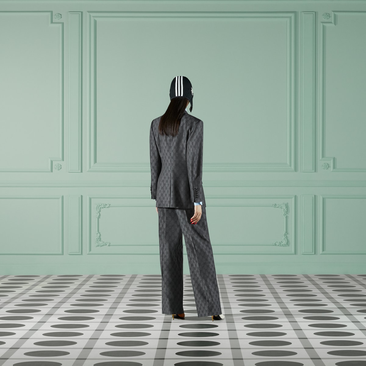 GG wool trouser in grey and black | GUCCI® UK