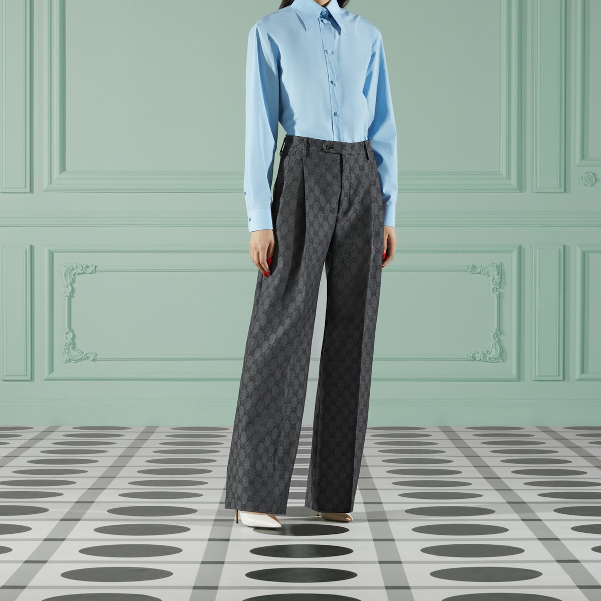 GG wool trouser in grey and black | GUCCI® UK