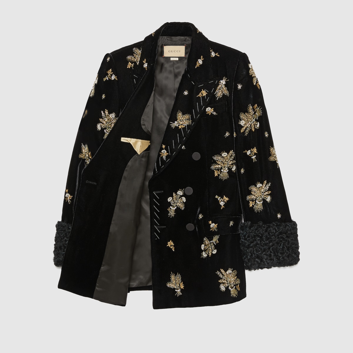 Embroidered velvet jacket in black | GUCCI® AU