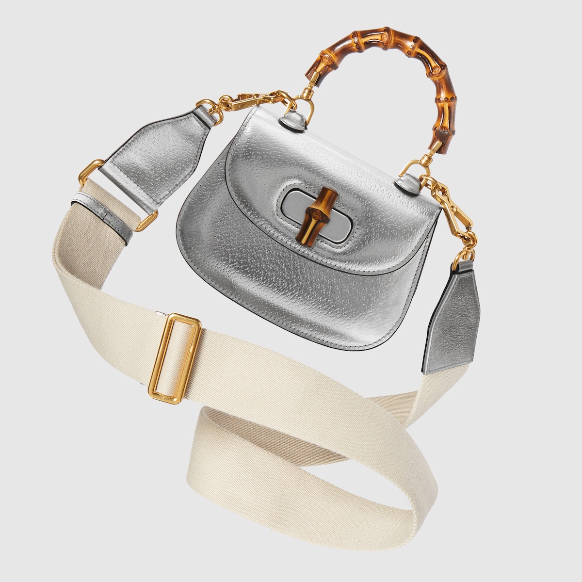 Gucci Bamboo 1947 mini top handle bag in silver leather GUCCI® Australia